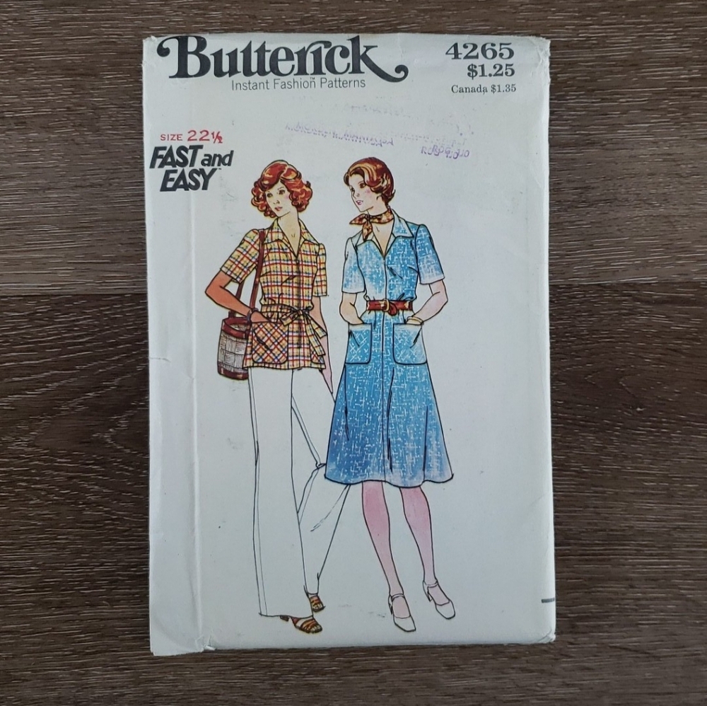 Vintage 1970s Uncut Style Dress Top Pants sewing Pattern 4265, Size 22 1/2 Retro